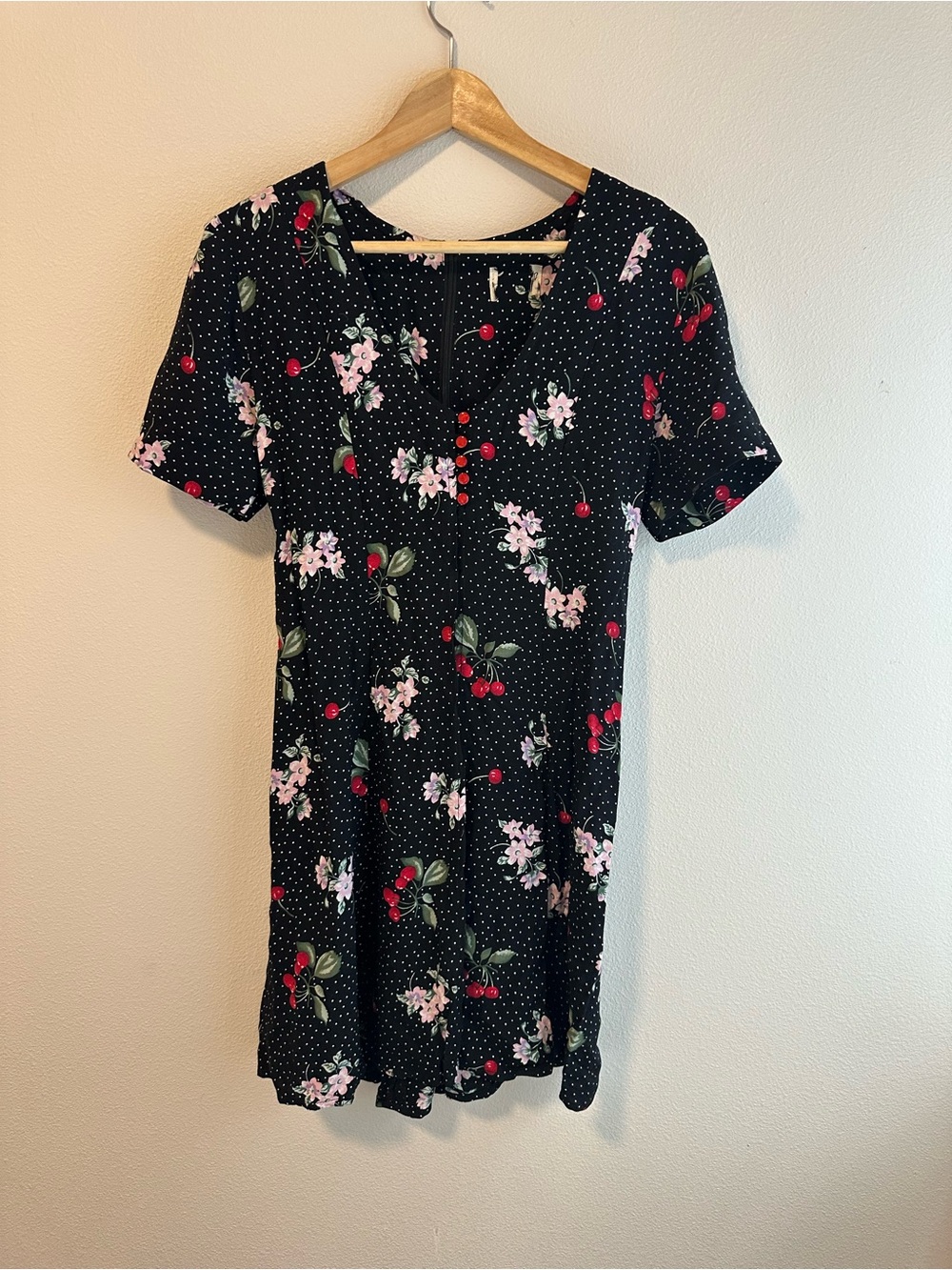 Vintage 90s Style cherry floral polka dot mini dress size small
